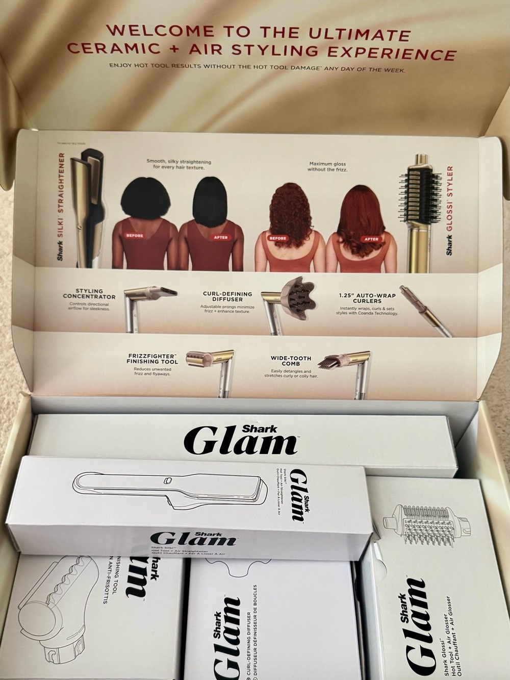 Shark Glam Women’s Hair Styling Set – White and Gold Accents